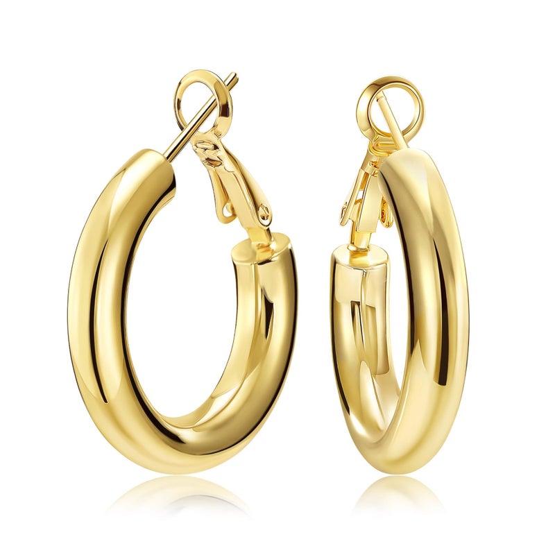 SHOWNII Chunky Gold Hoop Earrings - 14K Gold Plated Earrings for Women Hollow Tube Thick Hoops Graduation Gifts for Her - Image 1
