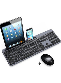 2.4G+Bluetooth Dual Mode Wireless Keyboard & Mouse Combo — Silent Retro Keys, Type-C Charging, Scissor Switch, Portable for Office/Study (Keyboard: 14.5x5.2x0.6 inch, Mouse: 4.1x2.3x1.5 inch)