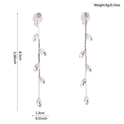 Grace Jun Silver Plated CZ Rhinestone Long Tassel Drop Earrings and Clip on Earrings No Pierced for Women (Ear clip) - Image 4