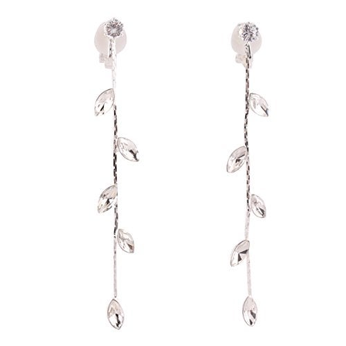 Grace Jun Silver Plated CZ Rhinestone Long Tassel Drop Earrings and Clip on Earrings No Pierced for Women (Ear clip) - Image 1