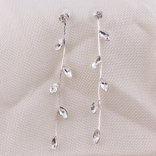 Grace Jun Silver Plated CZ Rhinestone Long Tassel Drop Earrings and Clip on Earrings No Pierced for Women (Ear clip) - Image 3