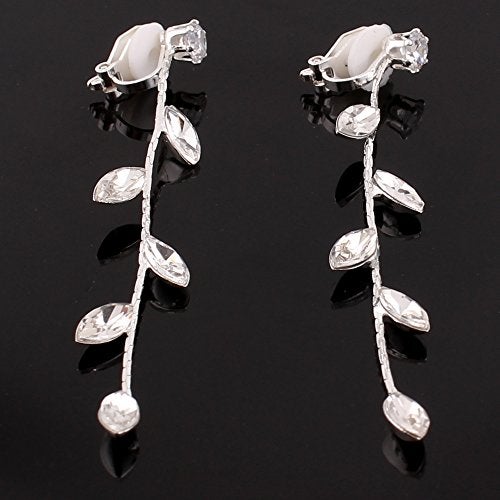 Grace Jun Silver Plated CZ Rhinestone Long Tassel Drop Earrings and Clip on Earrings No Pierced for Women (Ear clip) - Image 5