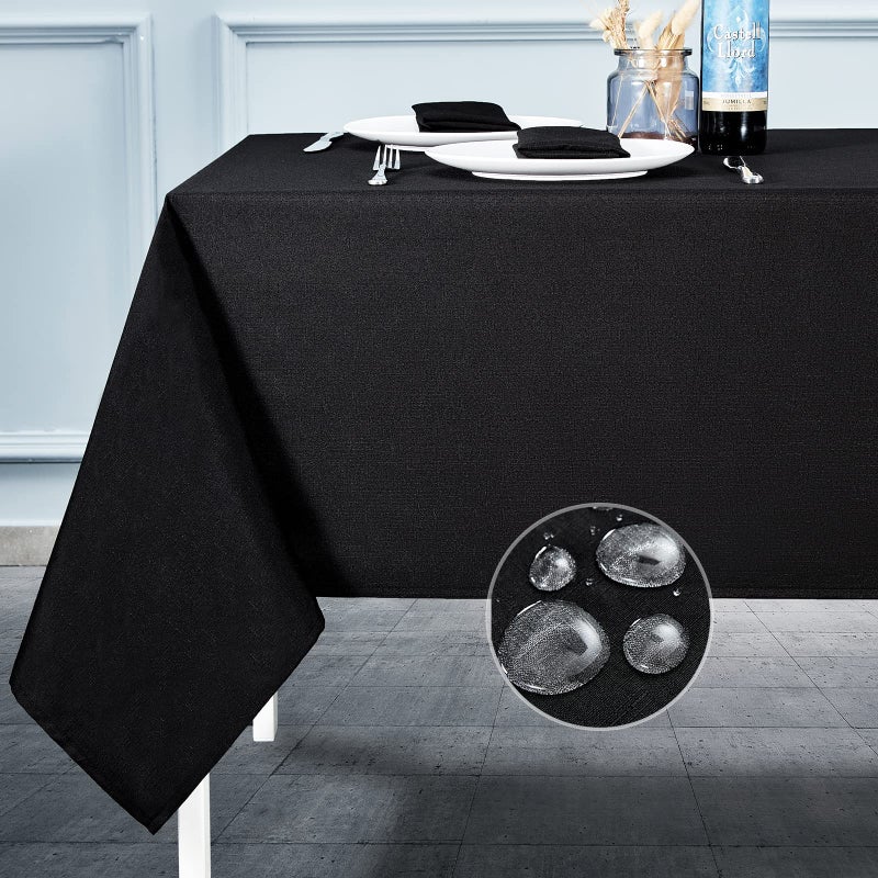 Mebakuk Rectangle Table Cloth Linen Farmhouse Tablecloth Waterproof AntiShrink Soft and Wrinkle Resistant Decorative Fabric Table Cover for Kitchen Black 60 x 84 68 Seats