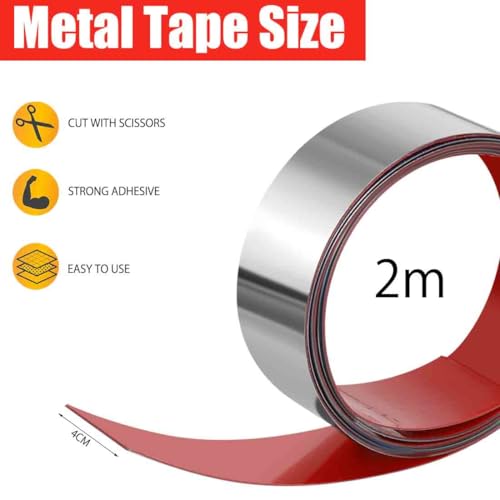 CXWZRU Metal Tape Adhesive Thin Metal Strips 1.57" x 6.56 Ft Ferrous Tape for Magnets Metallic Steel Strip Roll for Figures Shelf Home Decoration (Silver) - Image 2
