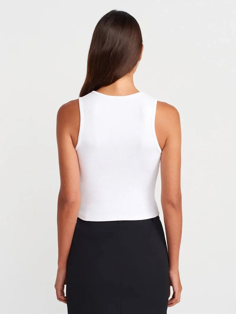 ديلفين Dilvin Women's Ribbed Cotton-Blend Crop Top