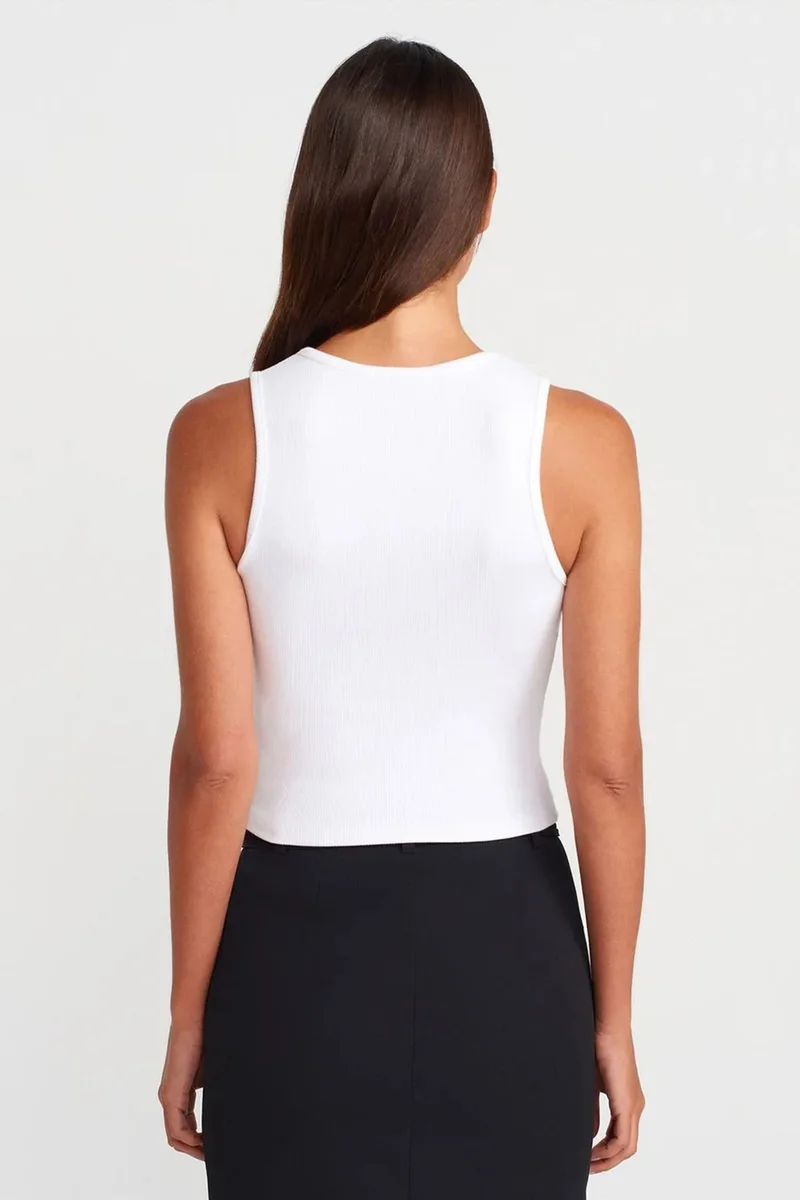 Dilvin White DILVIN Women's Ribbed Cotton-Blend Crop Top for Women | Best Price UAE
