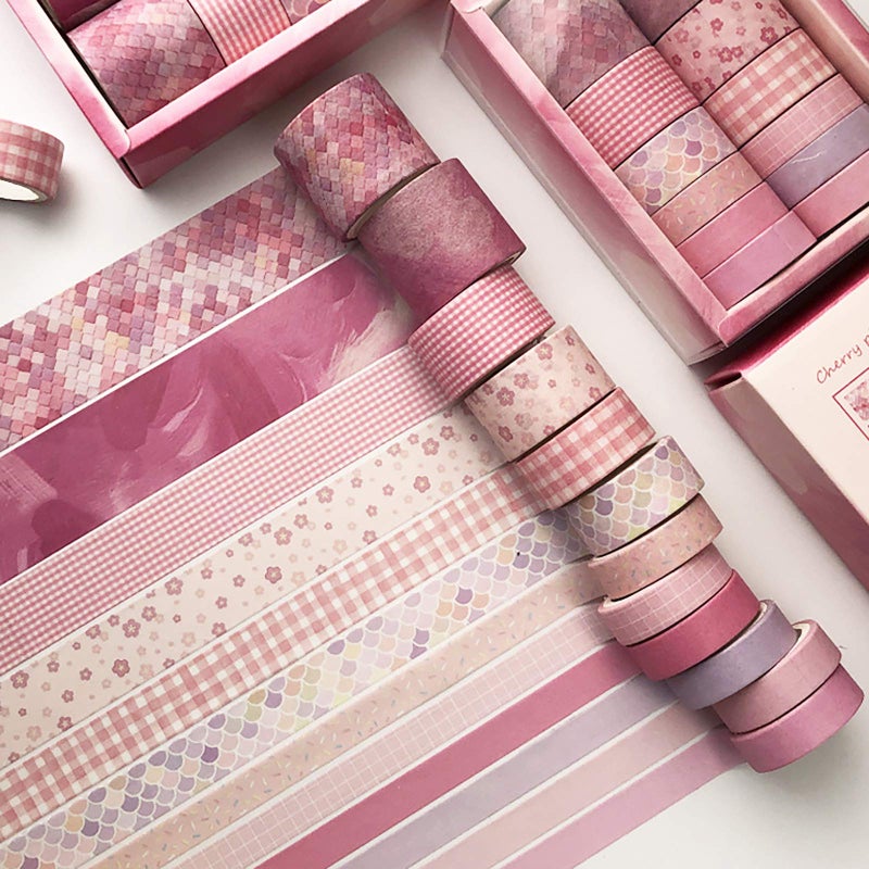 Doraking 12Rolls Decorative Washi Masking Tapes Set for Scrapbooking Gift Wrapping Decoration Arts & Crafts, Washi Tapes Set (Pink) - Image 1