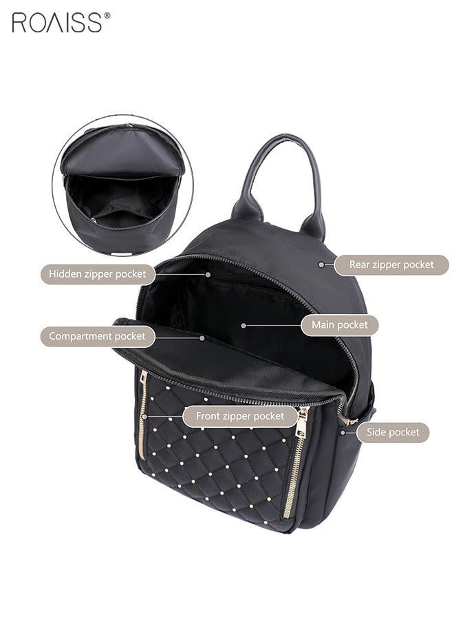 roaiss Women's Waterproof Oxford Cloth Backpack Stitch Grid Rivet Decoration Adjustable Shoulder Strap High Capacity Backpack  - Image 4