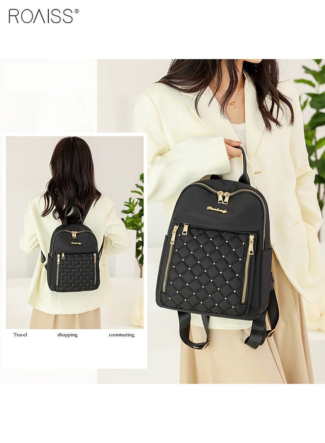 roaiss Women's Waterproof Oxford Cloth Backpack Stitch Grid Rivet Decoration Adjustable Shoulder Strap High Capacity Backpack  - Image 2