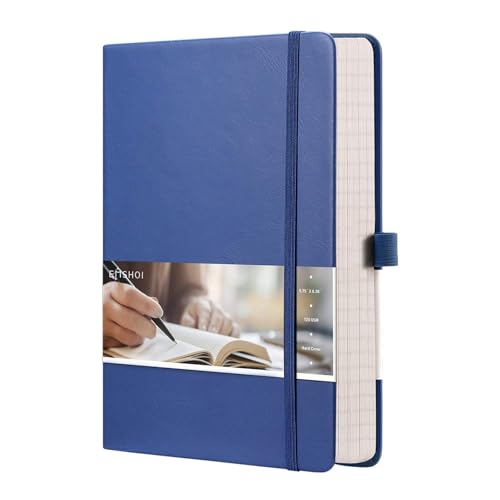 EMSHOI Lined Journal - 120gsm Thick Paper College Ruled Notebook with Sticky Notes, 256 Numbered Pages, A5 Hardcover Leather for Women & Men Work, School, Writing - (5.75”x8.38”) Blue - Image 1