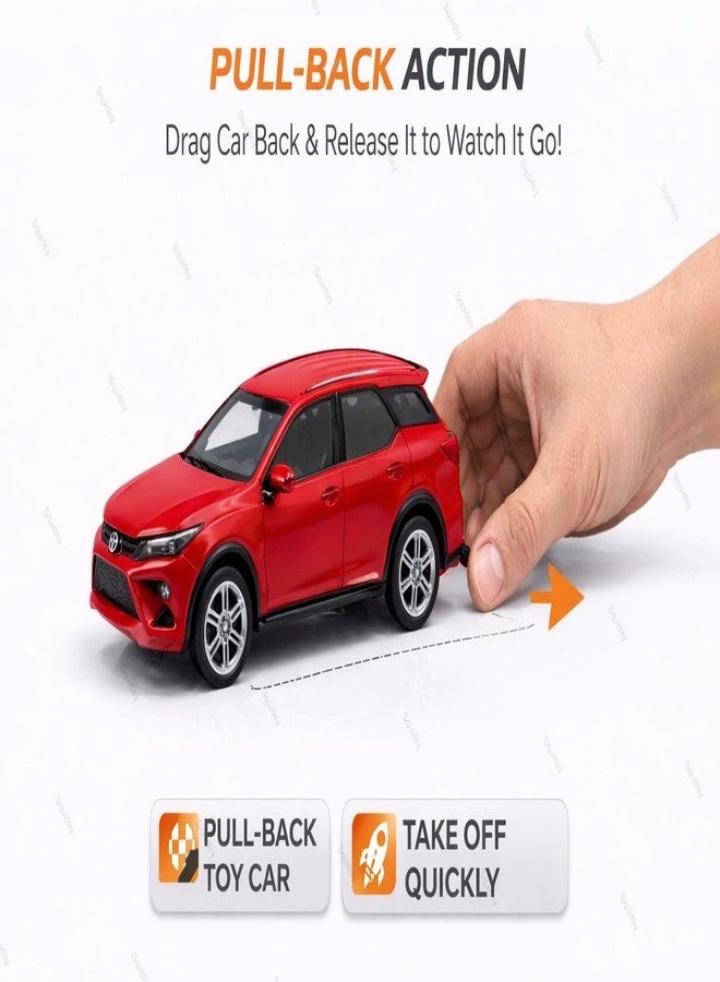 SQUIDSY 1:36 Scale Fortuner Toy Car – Toyota Die-Cast Mini Metal Pull Back SUV with Openable Doors, Lights & Music – Alloy Model Vehicle for Kids, Boys & Collectors【Red】 - Image 2