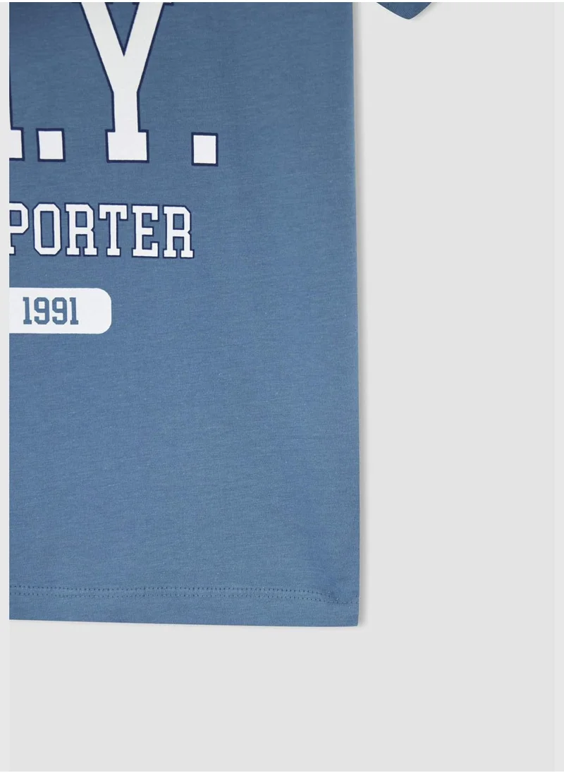 DeFacto Short Sleeve Slogan Print Pyjama Set