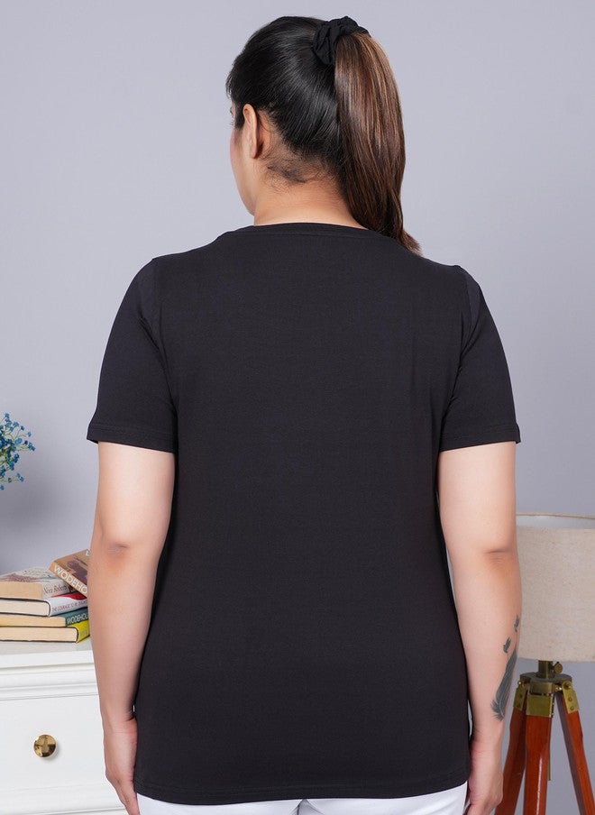 Mlada Store Mlada Women Casual Relaxed Fit Round Neck Half Sleeves Solid Cotton T-shirt - Image 4