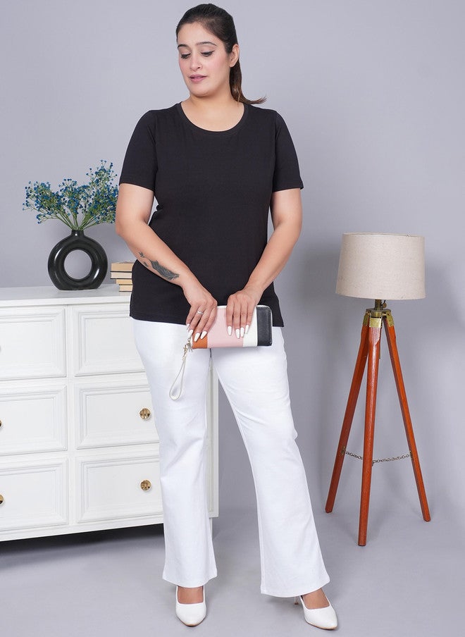 Mlada Store Mlada Women Casual Relaxed Fit Round Neck Half Sleeves Solid Cotton T-shirt - Image 5