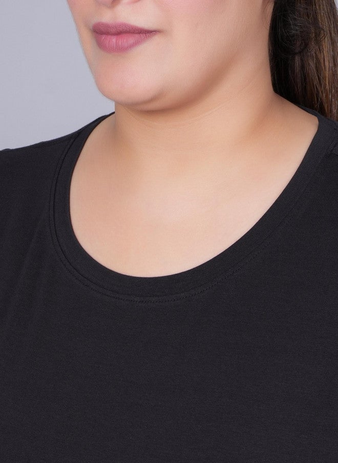 Mlada Store Mlada Women Casual Relaxed Fit Round Neck Half Sleeves Solid Cotton T-shirt - Image 2