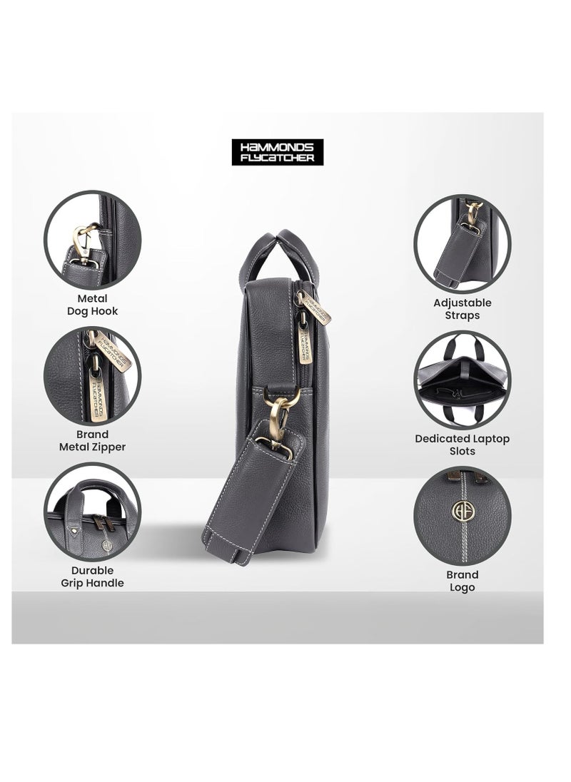 HAMMONDS FLYCATCHER Leather Laptop Bag for Men - Office Bag, Graphite Grey- Fits Up to 14/15.6 Inch Laptop/MacBook - Laptop Messenger Bags/Leather Bag for Men with Adjustable Shoulder Strap | LB106_GRY (SMLQ)  - Image 5