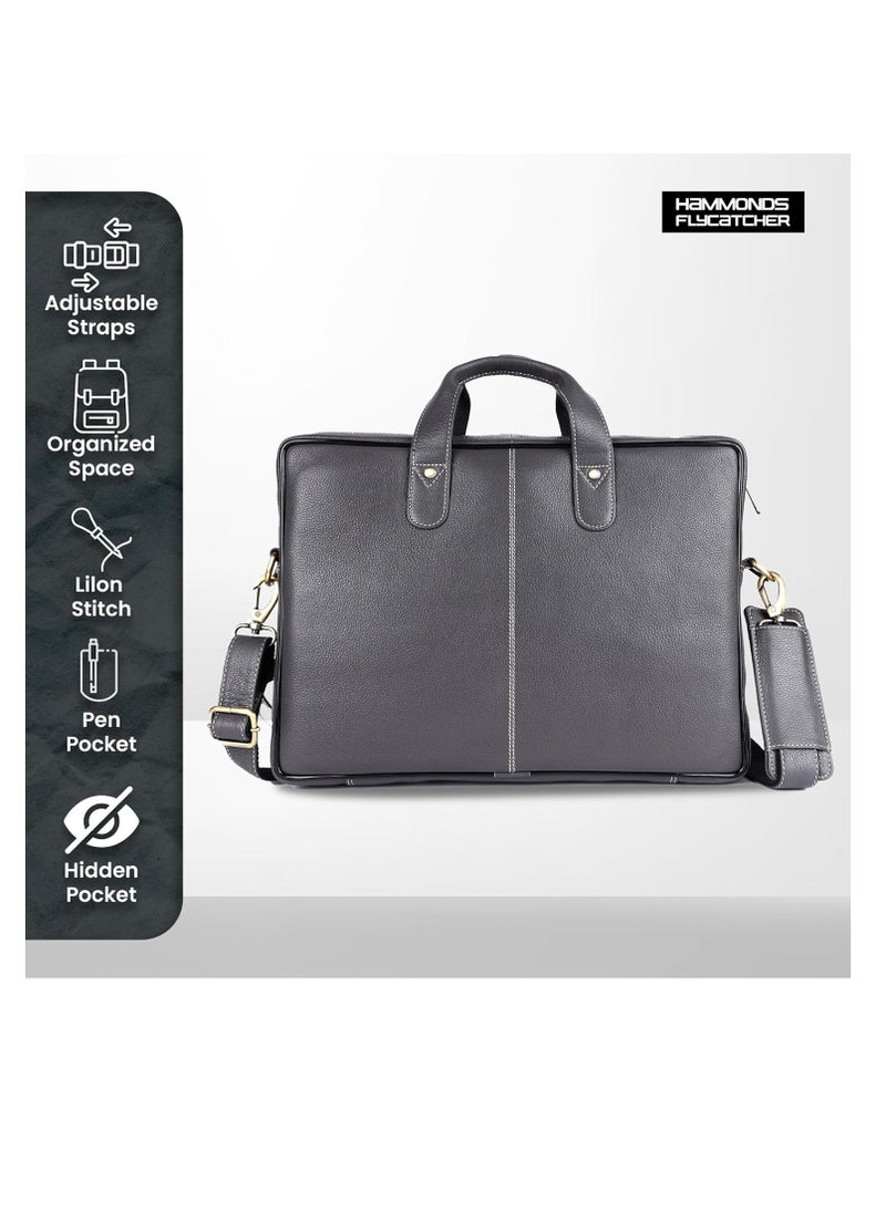 HAMMONDS FLYCATCHER Leather Laptop Bag for Men - Office Bag, Graphite Grey- Fits Up to 14/15.6 Inch Laptop/MacBook - Laptop Messenger Bags/Leather Bag for Men with Adjustable Shoulder Strap | LB106_GRY (SMLQ)  - Image 4