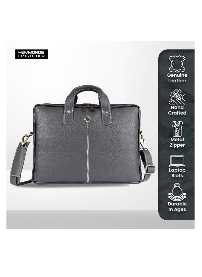 HAMMONDS FLYCATCHER Leather Laptop Bag for Men - Office Bag, Graphite Grey- Fits Up to 14/15.6 Inch Laptop/MacBook - Laptop Messenger Bags/Leather Bag for Men with Adjustable Shoulder Strap | LB106_GRY (SMLQ)  - Image 3