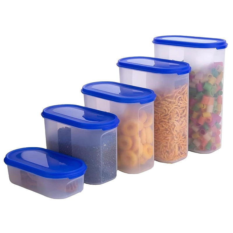 Sulfar Oval Modular Plastic Storage Containers with Lid, Set of 5 (Blue) - Image 1