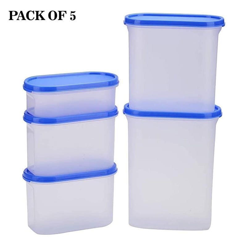 Sulfar Oval Modular Plastic Storage Containers with Lid, Set of 5 (Blue) - Image 3