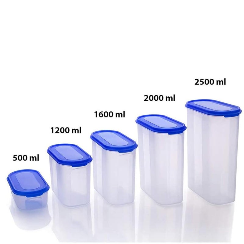 Sulfar Oval Modular Plastic Storage Containers with Lid, Set of 5 (Blue) - Image 4