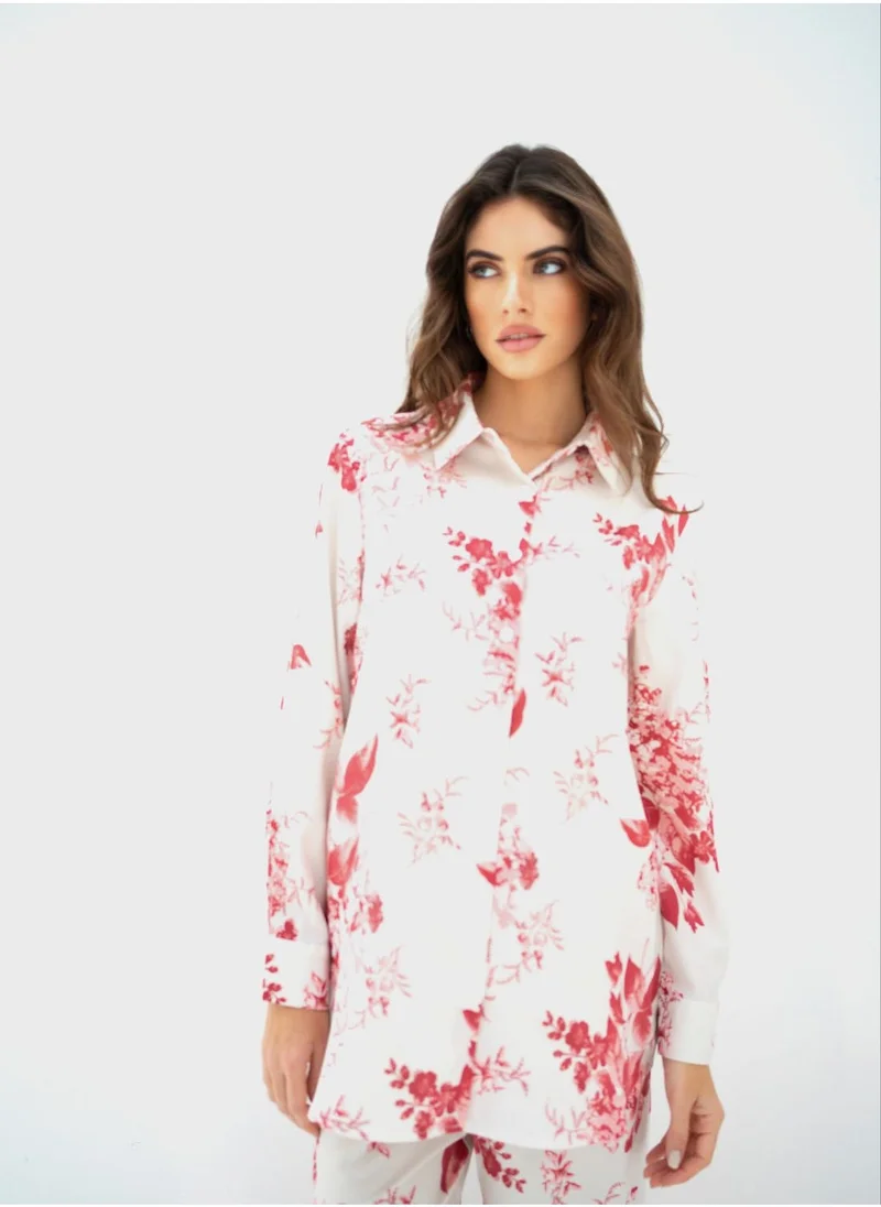 Hassal Printed Button Down Shirt And High Waist Pants Set