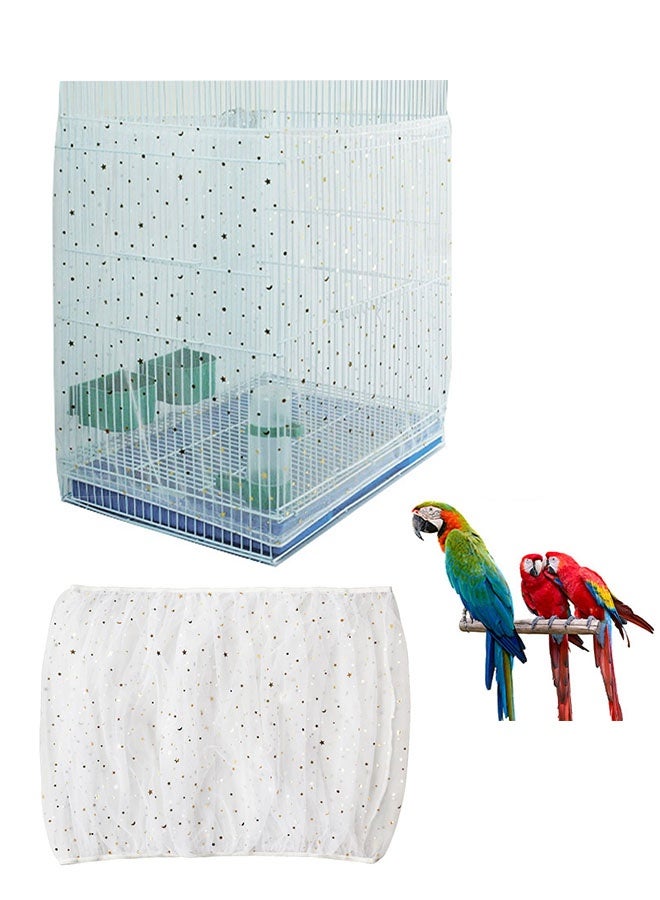 Generic Bird Cage Net Cover, Bird Cage Seed Catcher, Universal Adjustable Bird Cage Skirt Cover Birdcage Nylon Seed Mesh Net Cover, Prevent Scatter and Mess, White, Star Shape  - Image 1