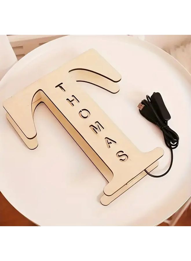 مصباح ليلي خشبي على شكل حرف مخصص بنقش LED، مصباح طاولة يعمل بـ USB، ديكور غرفة النوم، هدية لعيد الهالوين وعيد الميلاد للأزواج والأصدقاء والعائلة - الطراز B - Image 5