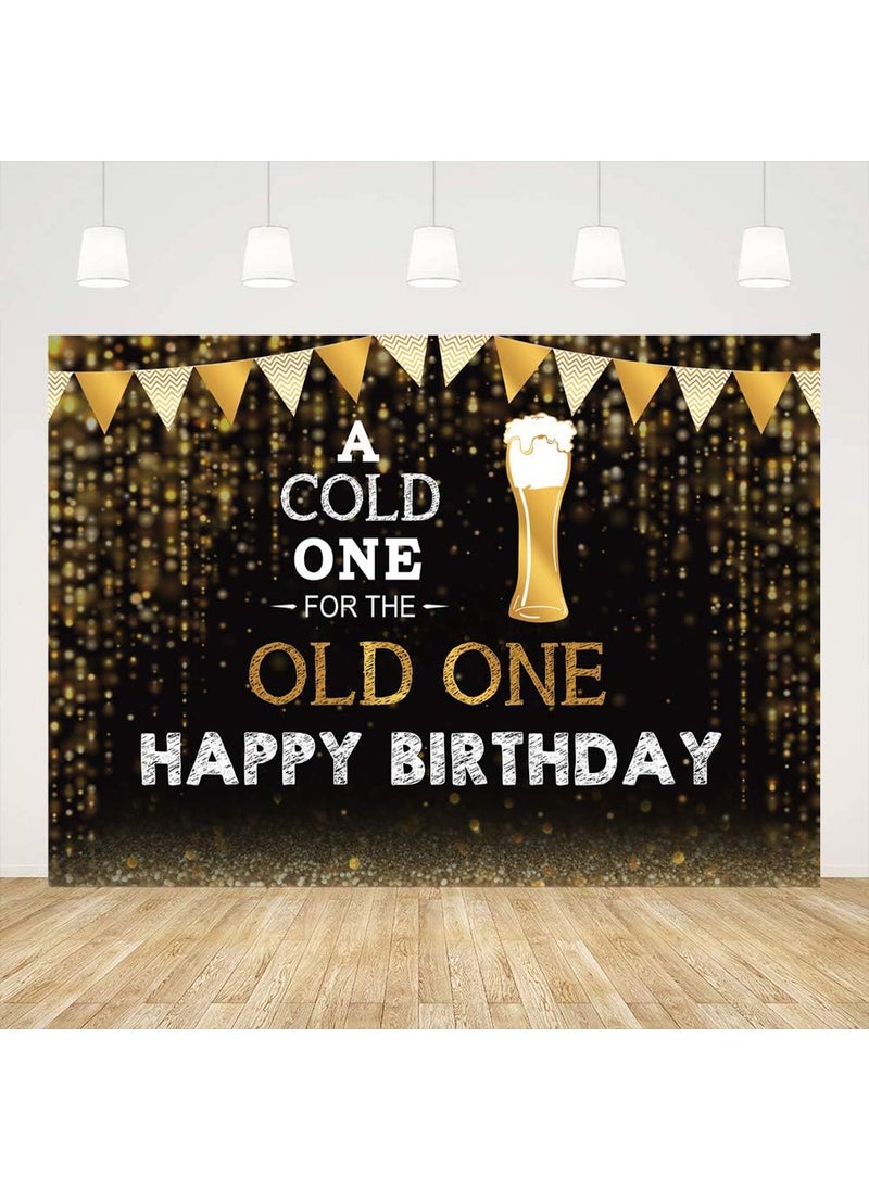 Ticuenicoa Ticuenicoa 7x5ft Happy Birthday Backdrop for Men A Cold One for The Old One Photography Background for Birthday Party Black and Gold Backdrops for Parties Beer Party for Birthday Portrait Studio Props  - Image 1