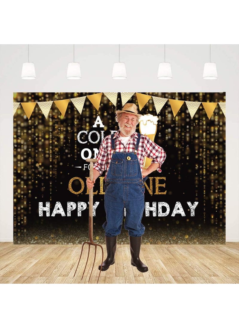 Ticuenicoa Ticuenicoa 7x5ft Happy Birthday Backdrop for Men A Cold One for The Old One Photography Background for Birthday Party Black and Gold Backdrops for Parties Beer Party for Birthday Portrait Studio Props  - Image 3