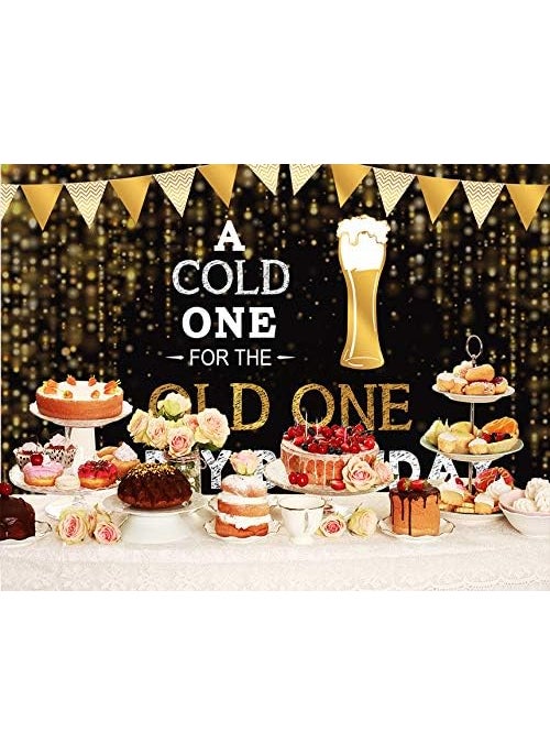 Ticuenicoa Ticuenicoa 7x5ft Happy Birthday Backdrop for Men A Cold One for The Old One Photography Background for Birthday Party Black and Gold Backdrops for Parties Beer Party for Birthday Portrait Studio Props  - Image 4
