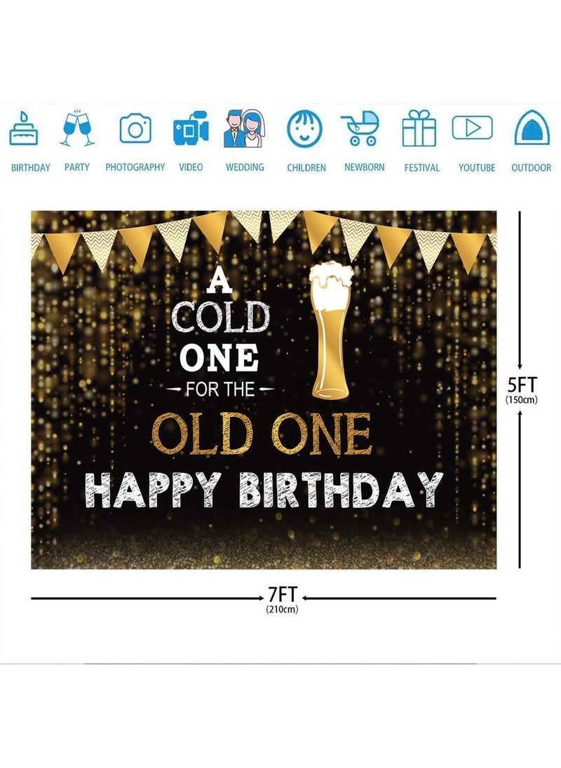 Ticuenicoa Ticuenicoa 7x5ft Happy Birthday Backdrop for Men A Cold One for The Old One Photography Background for Birthday Party Black and Gold Backdrops for Parties Beer Party for Birthday Portrait Studio Props  - Image 5