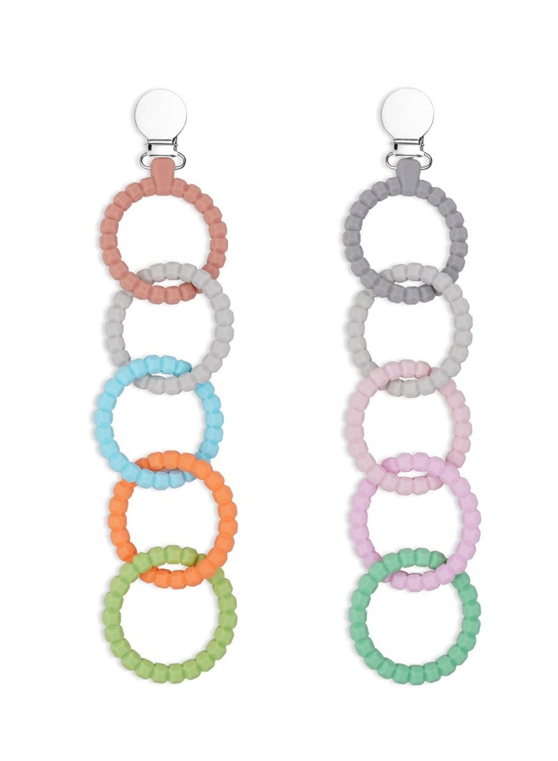 Silicone Teether Links Set with Pacifier Clip, Safe and Soft Teething Toys for Newborns, Perfect for Soothing and Chewing - Image 1
