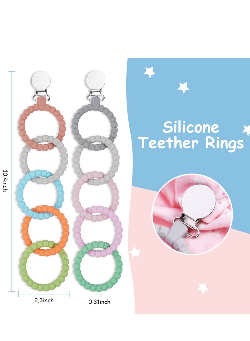 Silicone Teether Links Set with Pacifier Clip, Safe and Soft Teething Toys for Newborns, Perfect for Soothing and Chewing - Image 2