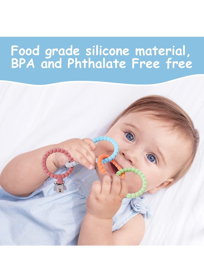 Silicone Teether Links Set with Pacifier Clip, Safe and Soft Teething Toys for Newborns, Perfect for Soothing and Chewing - Image 4