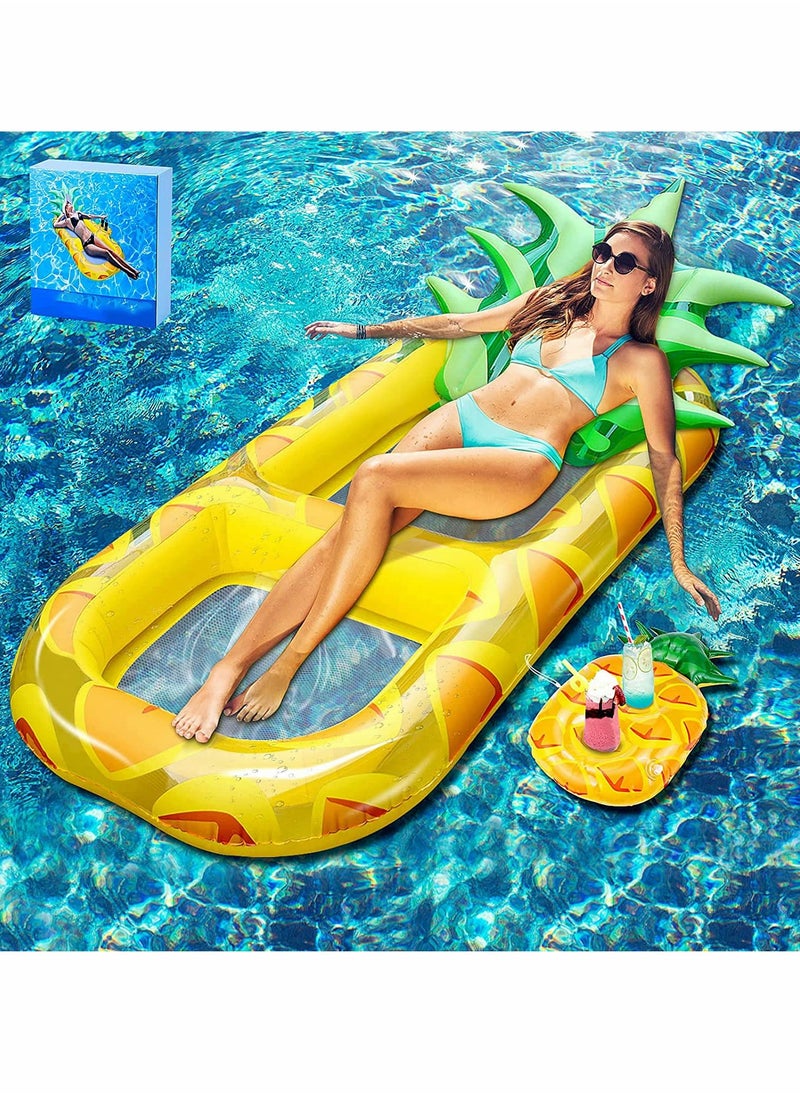 Excefore Pool Inflatable Floats Adult, Giant Pineapple Inflatable Pool Floats With Cup Holder,170 CM Beach Floaties Lounge Luxury Recliner  - Image 1