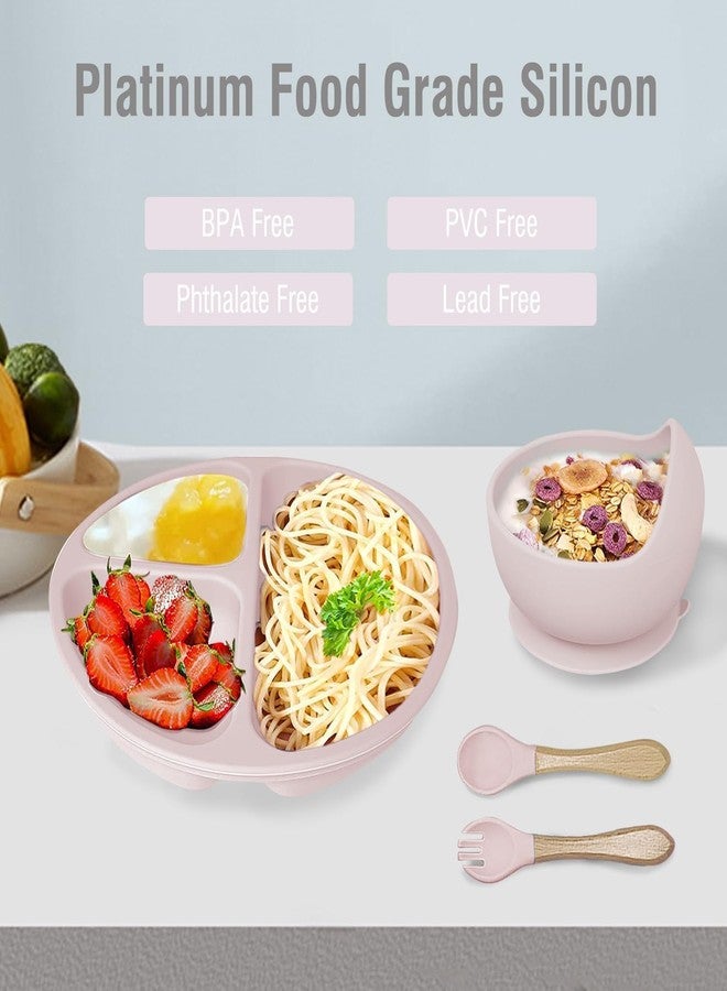 Prakid 7 in 1 Silicone Feeding Set | Complete Tableware With Suction Plate, Bowl, Spoon, Fork, Cup & Bib | BPA-Free, Microwave Safe | Easy Clean | Perfect Kit for Baby | Pink - Image 4