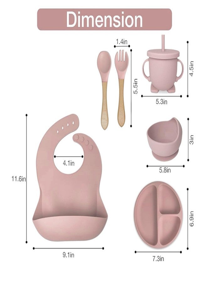 Prakid 7 in 1 Silicone Feeding Set | Complete Tableware With Suction Plate, Bowl, Spoon, Fork, Cup & Bib | BPA-Free, Microwave Safe | Easy Clean | Perfect Kit for Baby | Pink - Image 3