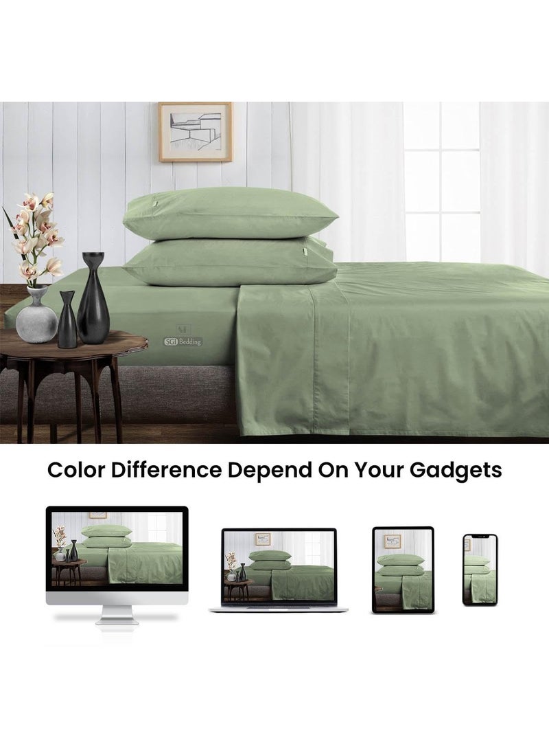 SGI bedding SGI Flat Sheet with 2 Pillowcovers Queen Moss Solid 300 Thread Count 100 Egyptian Cotton Soft Wrinkle Free Easy Care Bed Cover  - Image 4