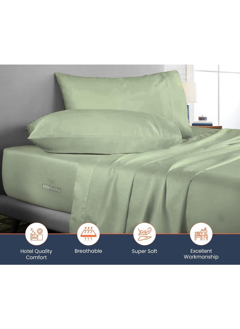 SGI bedding SGI Flat Sheet with 2 Pillowcovers Queen Moss Solid 300 Thread Count 100 Egyptian Cotton Soft Wrinkle Free Easy Care Bed Cover  - Image 3