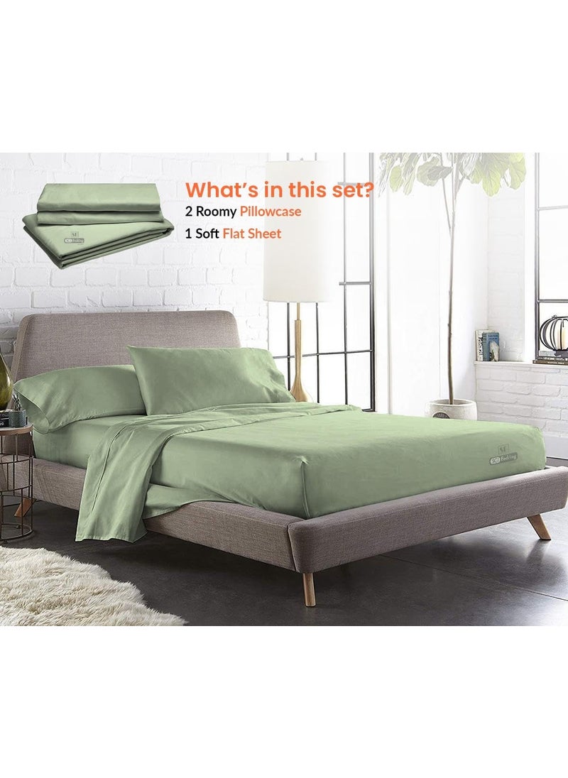 SGI bedding SGI Flat Sheet with 2 Pillowcovers Queen Moss Solid 300 Thread Count 100 Egyptian Cotton Soft Wrinkle Free Easy Care Bed Cover  - Image 2