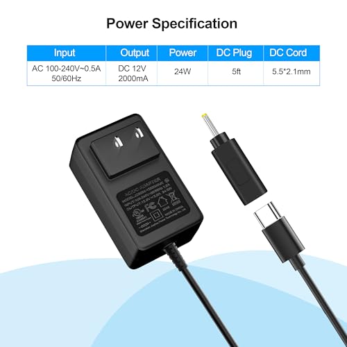 WAMOVAL Type C Power Supply 12V 2A 24W Universal AC/DC Adapter 100-240V 50-60HZ Input Transformer DC 5.5X2.5MM 3.5X1.35MM Output Plug Widely Compatible CCTV Camera BT Speaker GPS Webcam Router Etc. (5FT) - Image 5