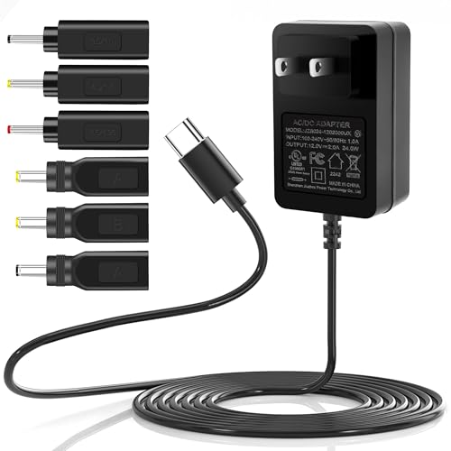 WAMOVAL Type C Power Supply 12V 2A 24W Universal AC/DC Adapter 100-240V 50-60HZ Input Transformer DC 5.5X2.5MM 3.5X1.35MM Output Plug Widely Compatible CCTV Camera BT Speaker GPS Webcam Router Etc. (5FT) - Image 1