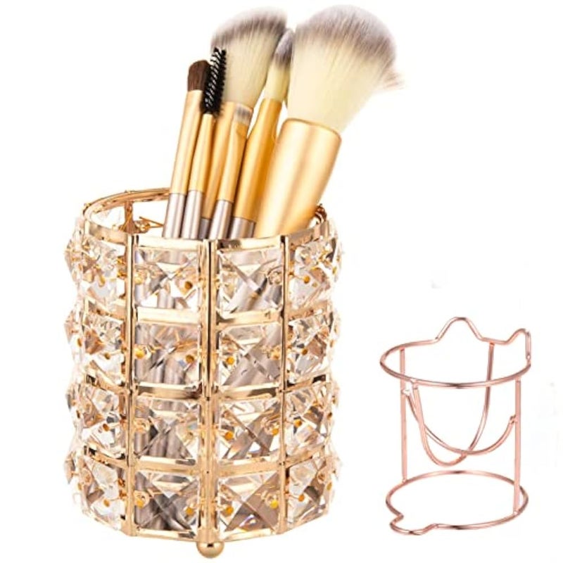 BLUETOP Crystal Make Up Brushes Cup, Personalized Shiny Makeup Brush Holder For Vanity Decor, Makeup Cups For Brushes, Crystal Small Flower Vase, Multi-Purpose Cosmetics Organizer For Pencil Pen Comb - Image 1