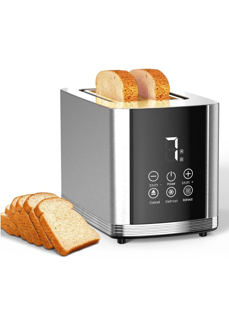 2 Slice Bread Toaster with Stainless Steel Body and Digital Display with 7 Gradual Shade Level, Adjustable Browning Control, Quick & Even Toasting for Breakfast, Bagels & More  - Image 1