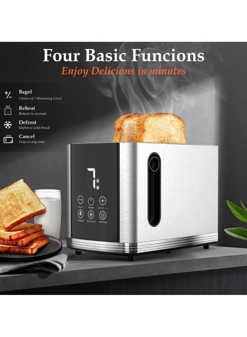 2 Slice Bread Toaster with Stainless Steel Body and Digital Display with 7 Gradual Shade Level, Adjustable Browning Control, Quick & Even Toasting for Breakfast, Bagels & More  - Image 3