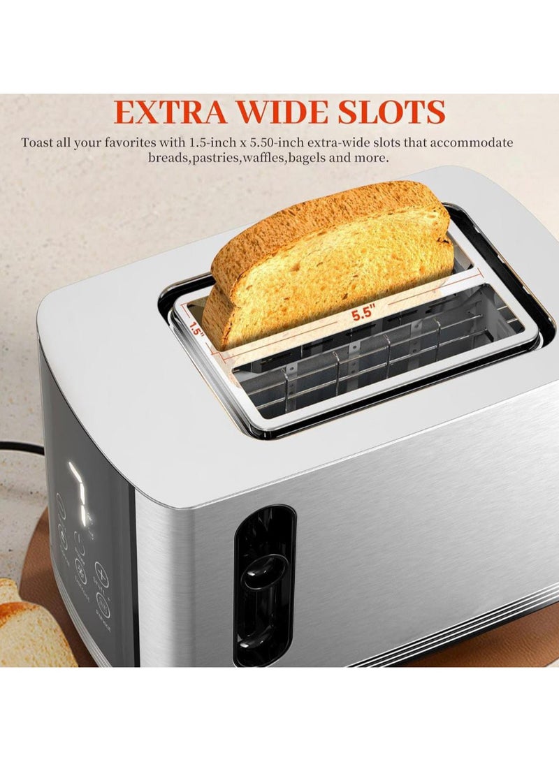 2 Slice Bread Toaster with Stainless Steel Body and Digital Display with 7 Gradual Shade Level, Adjustable Browning Control, Quick & Even Toasting for Breakfast, Bagels & More  - Image 4