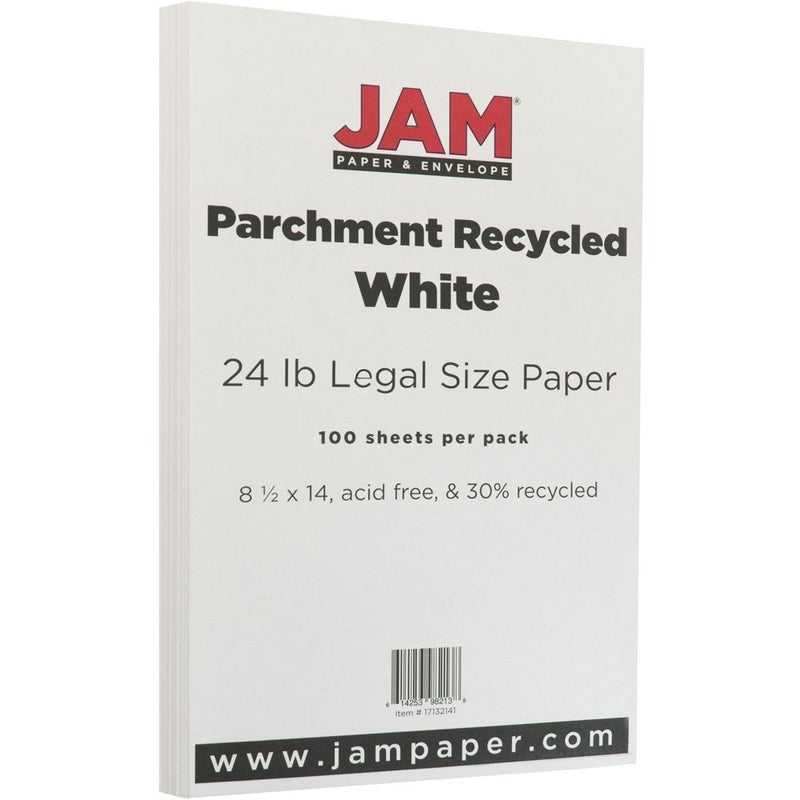 JAM PAPER Legal Parchment 24lb Paper - 90 gsm - 8.5 x 14 - White Recycled - 100 Sheets/Pack - Image 2