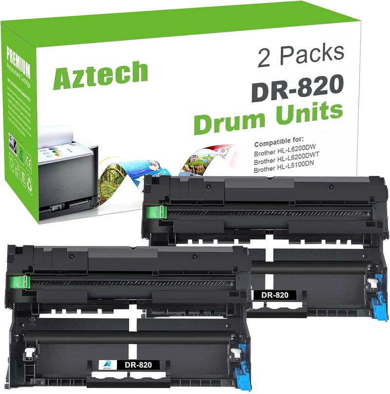 Aztech Compatible Drum Unit Replacement for Brother DR820 DR-820 DR 820 for Brother HL-L6200DW MFC-L5850DW MFC-L5900DW MFC-L6700DW MFC-L5800DW HLL6200DW HL-L5200DW HLL5100DN Printer (Black, 2-Pack) - Image 1
