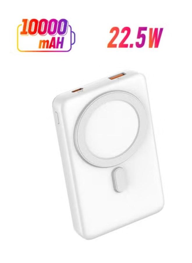 LDNIO بنك طاقة لاسلكي 10000 مللي أمبير في الساعة، شاحن MagSafe لاسلكي محمول، شاحن شحن سريع PD 22.5 وات لشحن iPhone MagSafe، حزمة بطارية لسلسلة iPhone، Airpods، Samsung أبيض  - Image 1